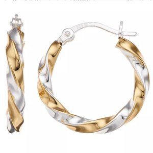 2/90$ nwt  Primavera Italy 2 tones 24k gold over sterling silver twisted hoops